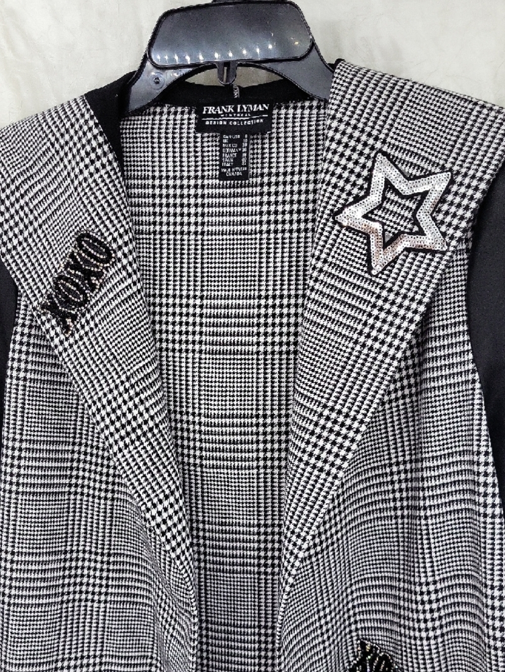 Frank Lyman Design Houndstooth Longline Blazer with Star Patches Sz 8 - Picture 3 of 15